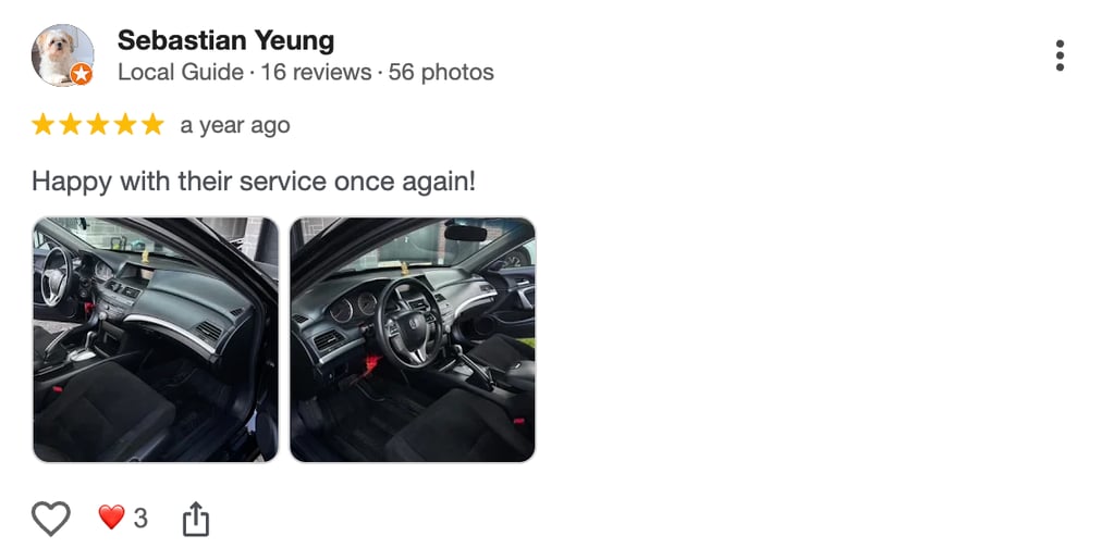5-star Google review from Sebastian Yeung