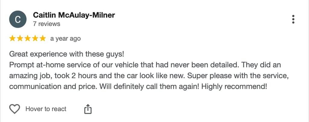 5-star Google review from Caitlin McAulay-Milner